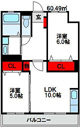 シャトー白百合 2LDKの間取図画像