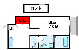 ブローテ石丸 1Kの間取図画像
