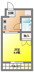 レジデンス曳馬3 1Kの間取図画像