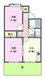セジュール上島 2DKの間取図画像
