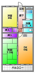 ハーモニー和合II 4階2LDKの間取り