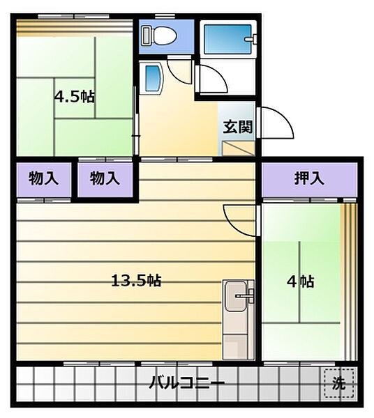 サンシャイン丸松 205｜静岡県浜松市中央区佐鳴台２丁目(賃貸マンション2LDK・2階・52.97㎡)の写真 その2