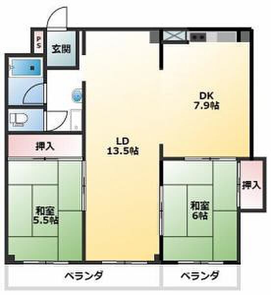 チサンマンション和地山 525｜静岡県浜松市中央区和地山１丁目(賃貸マンション2LDK・5階・66.98㎡)の写真 その2