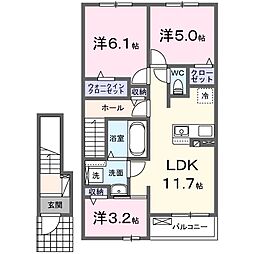 オーブタウンＢ 205 2階3LDKの間取り