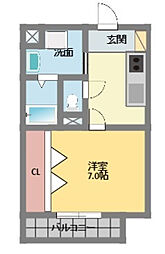 アモリール2 1DKの間取図画像