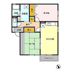 プリムヴェール 2DKの間取図画像