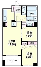 ARTFORME元城 2LDKの間取図画像