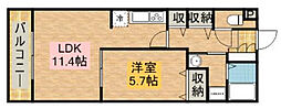 ソシアル 1LDKの間取図画像