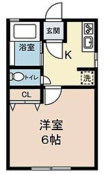 リバーイースト 1Kの間取図画像
