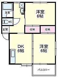 サンハイツ1 2DKの間取図画像
