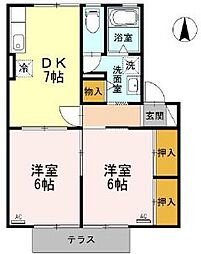 セジュールNOYORI 2DKの間取図画像
