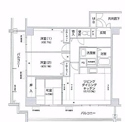 コーシャハイツ阿倍野筋 4階3LDKの間取り