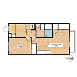 JR北陸本線 長浜駅 徒歩31分の賃貸アパート 2階1LDKの間取り