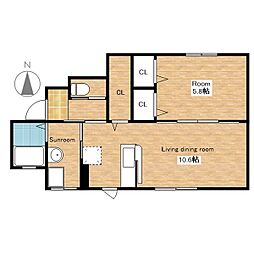 JR北陸本線 長浜駅 徒歩36分の賃貸アパート 1階1LDKの間取り