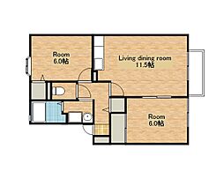 JR北陸本線 坂田駅 徒歩20分の賃貸アパート 1階2LDKの間取り