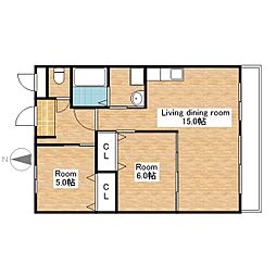 コーポTAMENAGA 1階2LDKの間取り