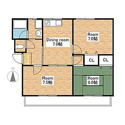 JR北陸本線 坂田駅 徒歩26分の賃貸マンション 2階3DKの間取り