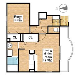 JR北陸本線 長浜駅 徒歩32分の賃貸アパート 1階1LDKの間取り