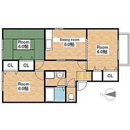JR北陸本線 長浜駅 徒歩28分の賃貸アパート 2階2LDKの間取り