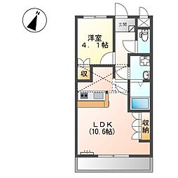 シャルマンコート2番館 2階1LDKの間取り