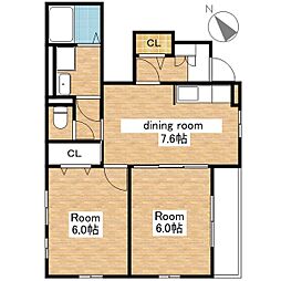 JR北陸本線 高月駅 徒歩22分の賃貸アパート 1階2DKの間取り