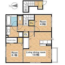 JR北陸本線 長浜駅 徒歩35分の賃貸アパート 2階2LDKの間取り