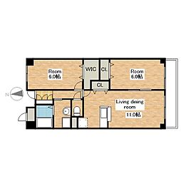 JR北陸本線 長浜駅 徒歩26分の賃貸マンション 2階2LDKの間取り