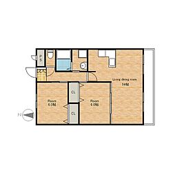 JR北陸本線 長浜駅 徒歩35分の賃貸マンション 2階2LDKの間取り
