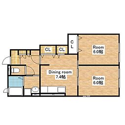 JR北陸本線 長浜駅 3.1kmの賃貸アパート 1階2DKの間取り