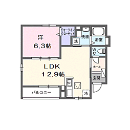 ブリリアントII 1階1LDKの間取り