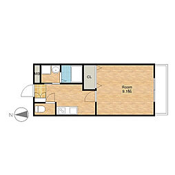 ジュピター 2階1Kの間取り