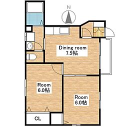 JR北陸本線 長浜駅 3.1kmの賃貸アパート 1階2DKの間取り
