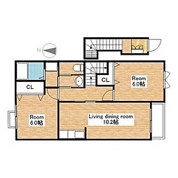 JR北陸本線 長浜駅 3.2kmの賃貸アパート 2階2LDKの間取り