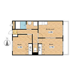 シャルマンコート1番館 2DKの間取図画像