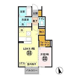 シェリール蔵前B 1階1LDKの間取り