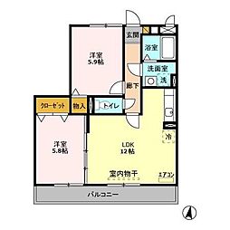 グレースヒルズII 2階2LDKの間取り