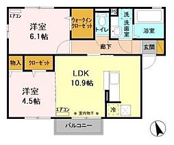 プランドール 1階2LDKの間取り