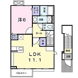 カーサ・ソーレ 1LDKの間取図画像