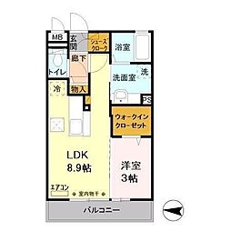 フォアール 1LDKの間取図画像