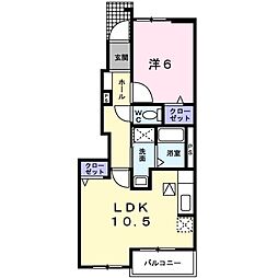 パインコーンB 1LDKの間取図画像