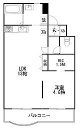 パールハイム河原 1LDKの間取図画像
