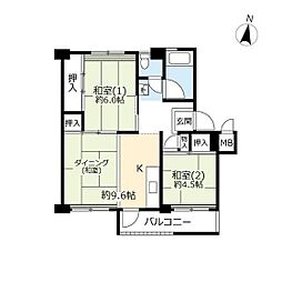 UR武里 0-01-0027-0506 5階2DKの間取り