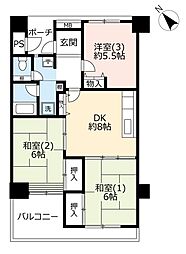 UR都市機構久喜中央ハイツ5号棟 3DKの間取図画像