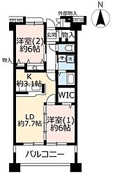 UR都市機構コンフォール草加8号棟 2LDKの間取図画像