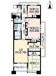 UR都市機構コンフォール草加8号棟 3LDKの間取図画像