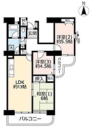 グリーンアベニュー谷塚3号棟 3LDKの間取図画像