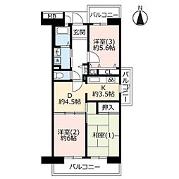 UR都市機構コンフォール草加3号棟 3DKの間取図画像