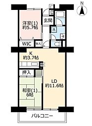 グリーンアベニュー谷塚3号棟 2LDKの間取図画像