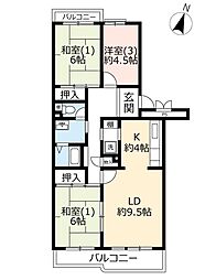 UR都市機構パークタウン若宮2号棟 3LDKの間取図画像