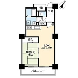 UR都市機構ビュータワーおけがわ 1LDKの間取図画像